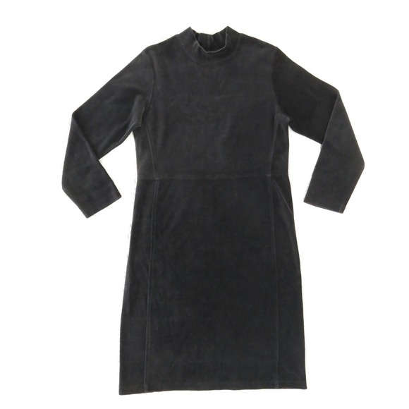 L.L. Bean Dresses & Skirts - Vintage 90s LL Bean Small Velour Cotton Velvet Mock Neck Dress Black Sheath